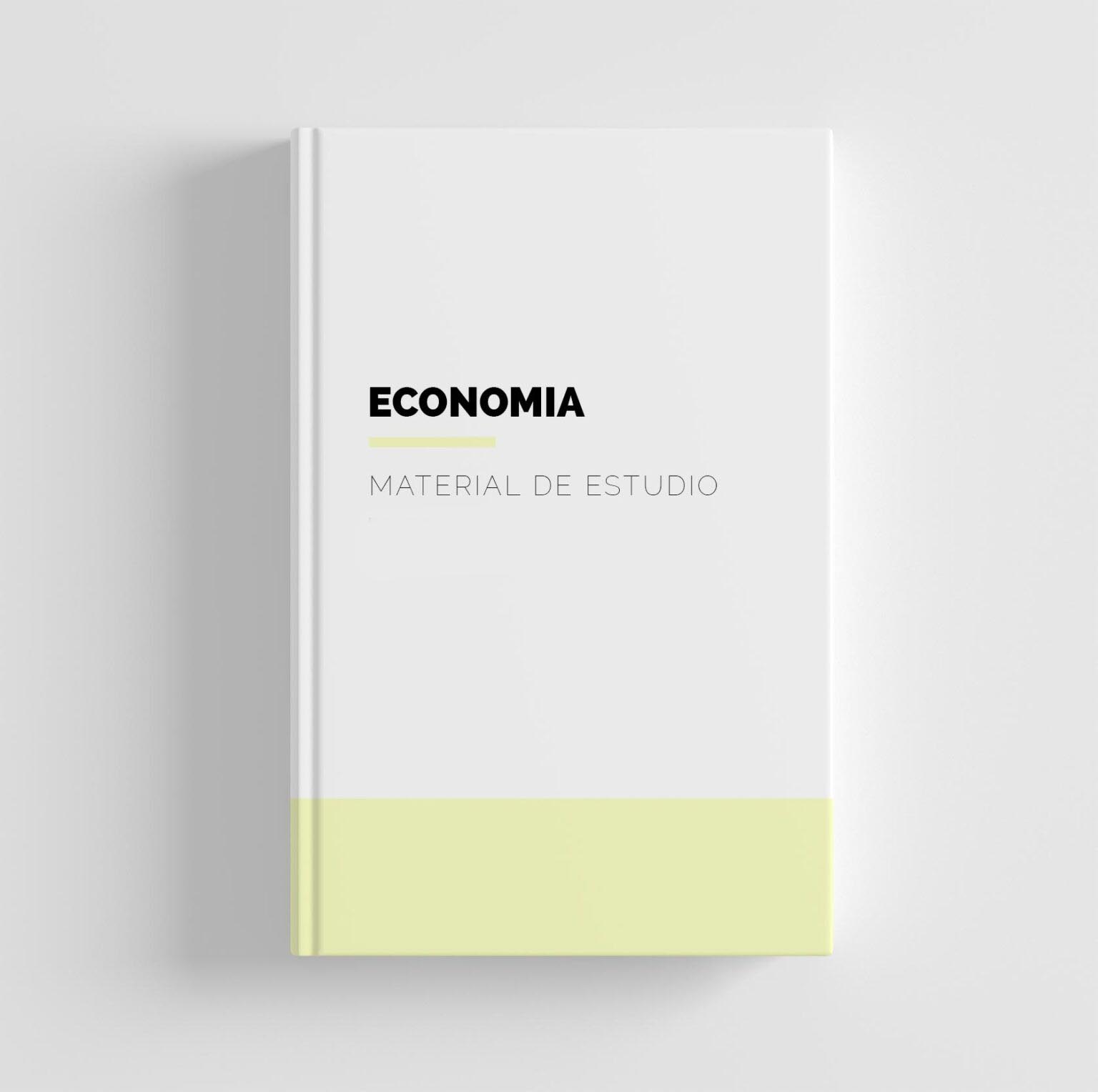 Fotografía de un libro con portada de color blanco que contiene material de estudio de economía